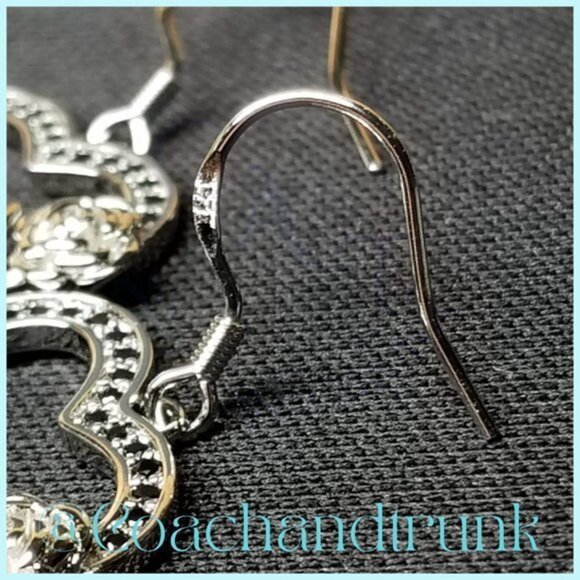 Sterling Silver French Hook Channel Set Black Spinel Heart and Rose Earrings - Picture 5 of 5